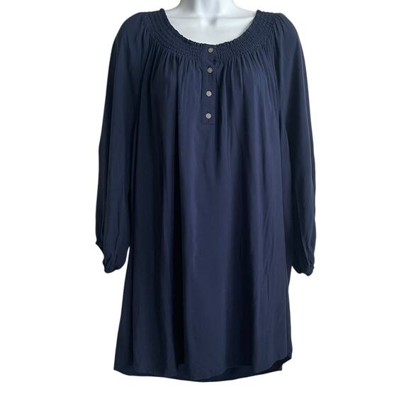 Lane Bryant Women Tunic Top 18/20 Navy Gathered Bodice‎ Popover Office Neutral - Picture 1 of 11